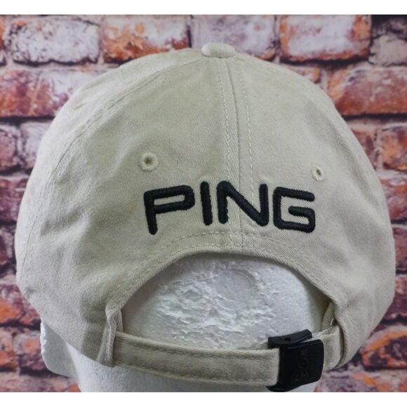 Ping Golf Hat Beige Embroidered QLSS Classic 2014 Adjustable Strapback Cotton Sp - Picture 3 of 6